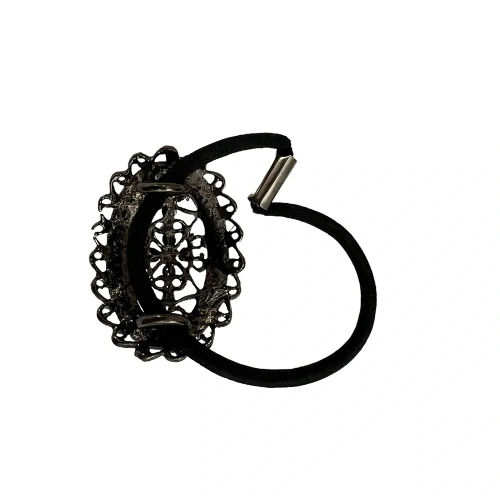 Pony Tail Holder Oval in Black Metalwork and Faux Crystals​​​​